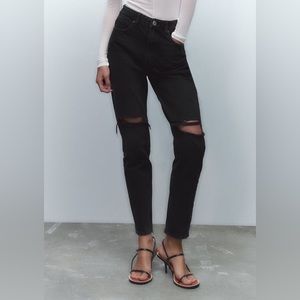 Zara Black Ripped Mom Fit Jeans